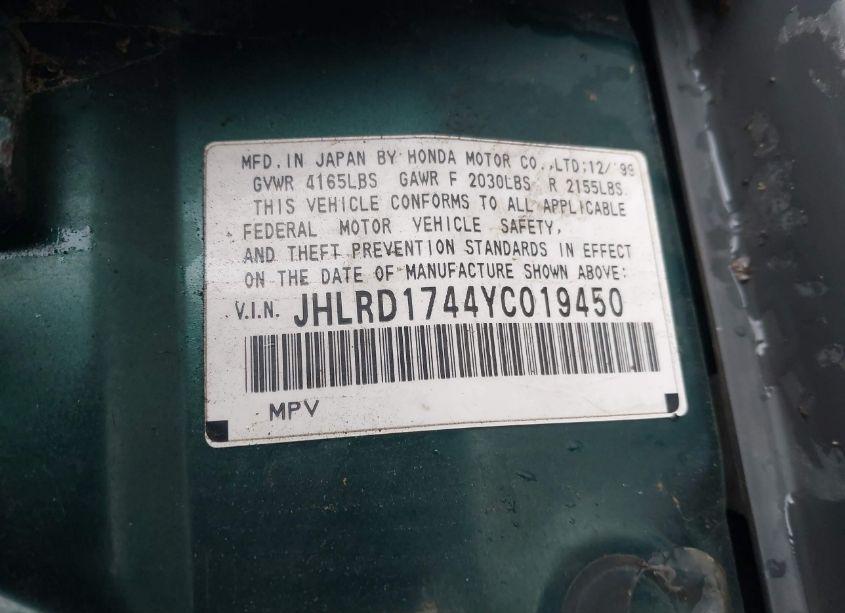 Photo 9 of 2000 Honda Cr-v LX (VIN JHLRD1744YC019450)