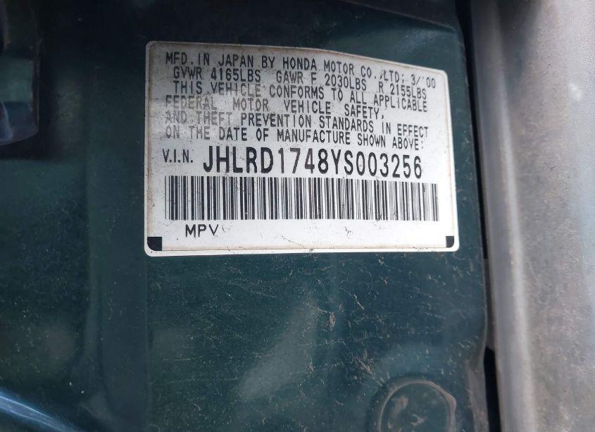 Photo 9 of 2000 Honda Cr-v LX (VIN JHLRD1748YS003256)