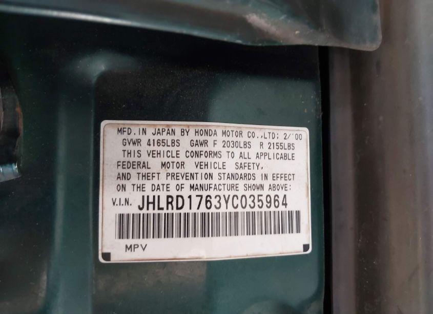 Photo 9 of 2000 Honda Cr-v EX (VIN JHLRD1763YC035964)