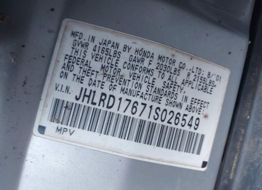 Photo 9 of 2001 Honda Cr-v EX (VIN JHLRD17671S026549)