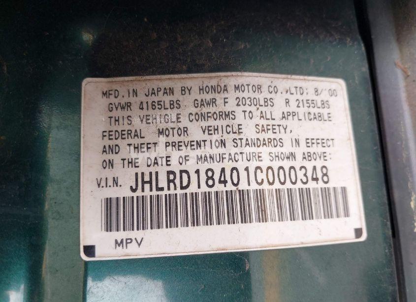 Photo 9 of 2001 Honda Cr-v LX (VIN JHLRD18401C000348)