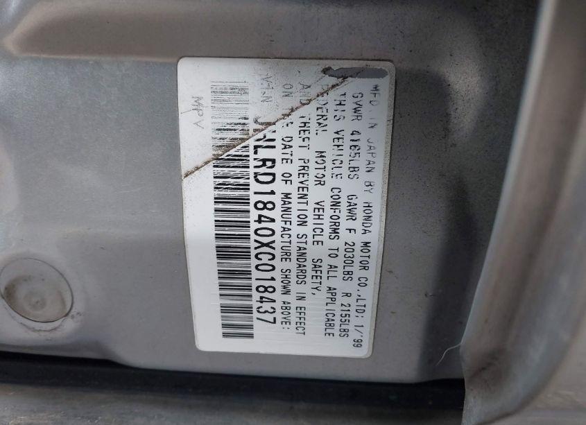 Photo 9 of 1999 Honda Cr-v LX (VIN JHLRD1840XC018437)