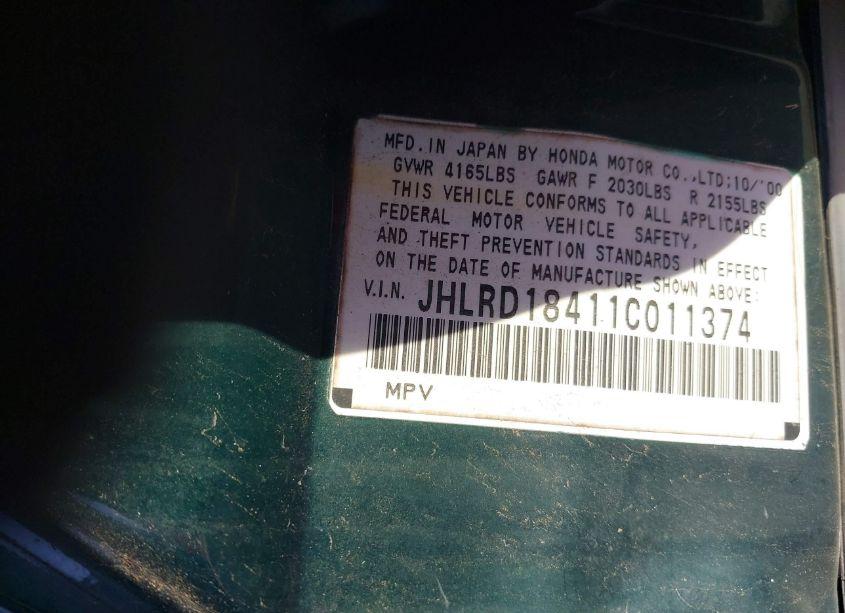 Photo 9 of 2001 Honda Cr-v LX (VIN JHLRD18411C011374)