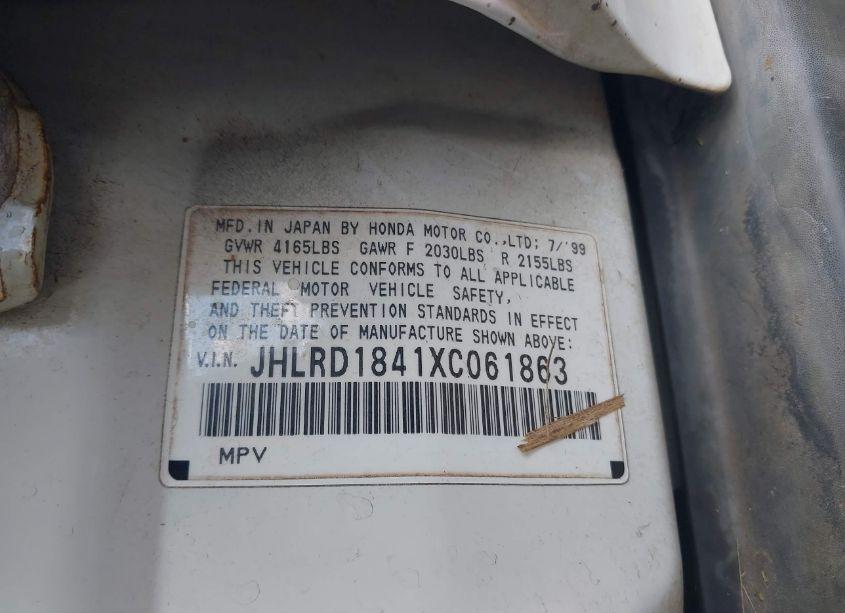 Photo 9 of 1999 Honda Cr-v LX (VIN JHLRD1841XC061863)