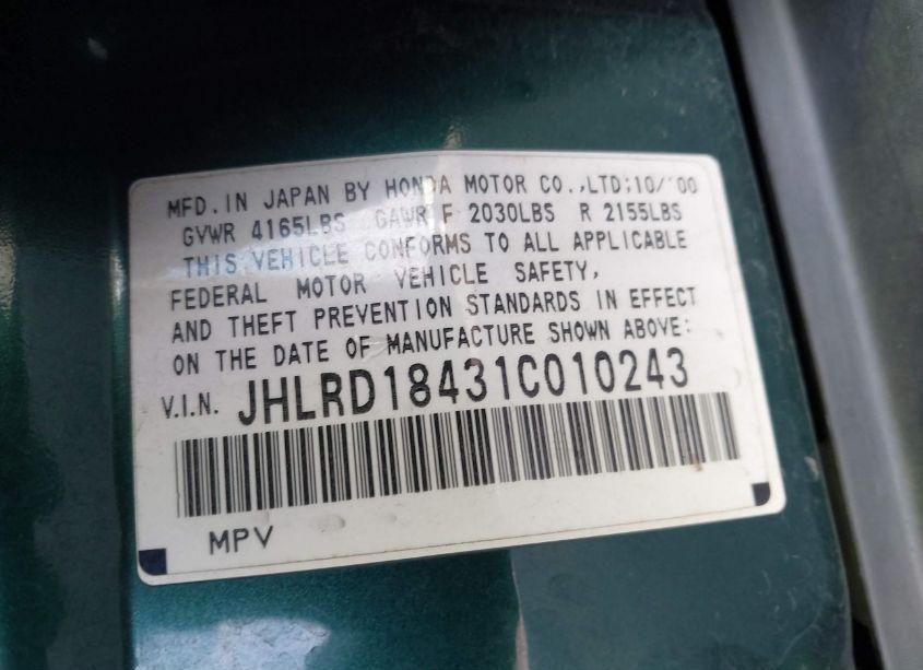 Photo 9 of 2001 Honda Cr-v LX (VIN JHLRD18431C010243)