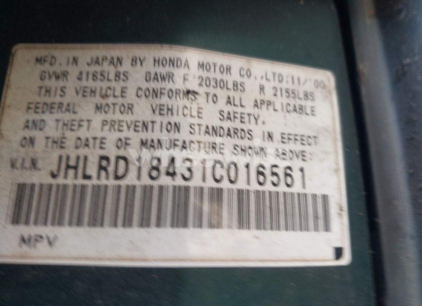 Photo 9 of 2001 Honda Cr-v LX (VIN JHLRD18431C016561)