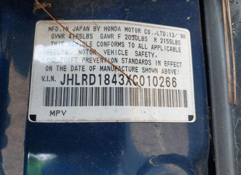 Photo 9 of 1999 Honda Cr-v LX (VIN JHLRD1843XC010266)