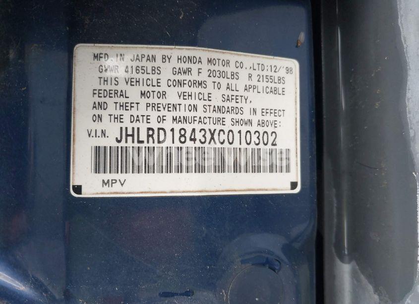 Photo 9 of 1999 Honda Cr-v LX (VIN JHLRD1843XC010302)