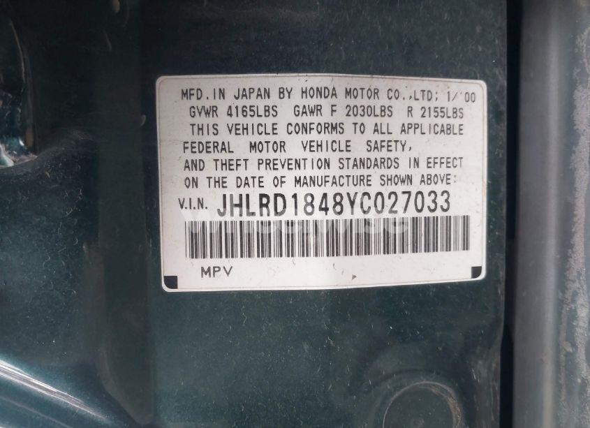 Photo 9 of 2000 Honda Cr-v LX (VIN JHLRD1848YC027033)