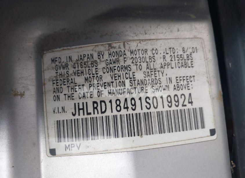 Photo 9 of 2001 Honda Cr-v LX (VIN JHLRD18491S019924)