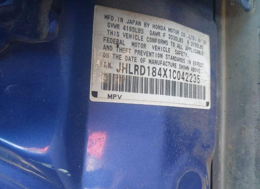 Photo 9 of 2001 Honda Cr-v LX (VIN JHLRD184X1C042235)