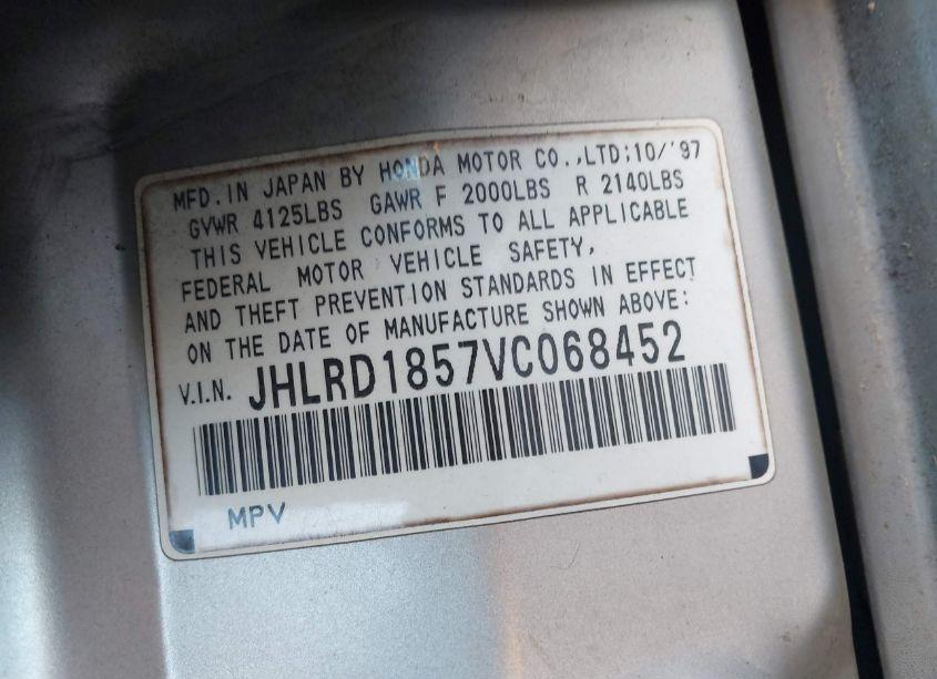 Photo 9 of 1997 Honda Cr-v (VIN JHLRD1857VC068452)