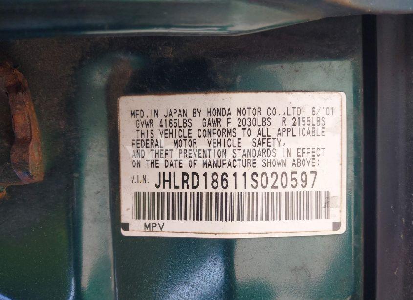 Photo 9 of 2001 Honda Cr-v EX (VIN JHLRD18611S020597)