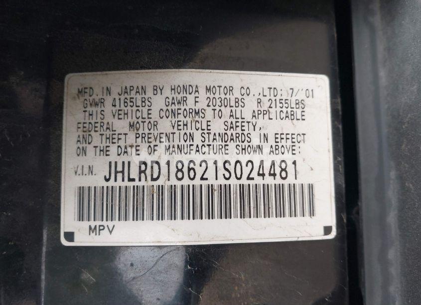 Photo 9 of 2001 Honda Cr-v EX (VIN JHLRD18621S024481)