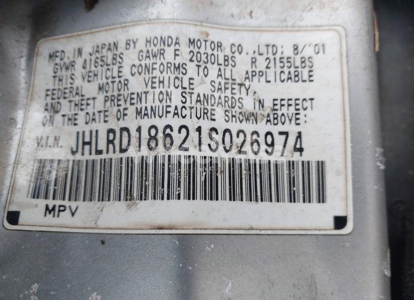 Photo 9 of 2001 Honda Cr-v EX (VIN JHLRD18621S026974)