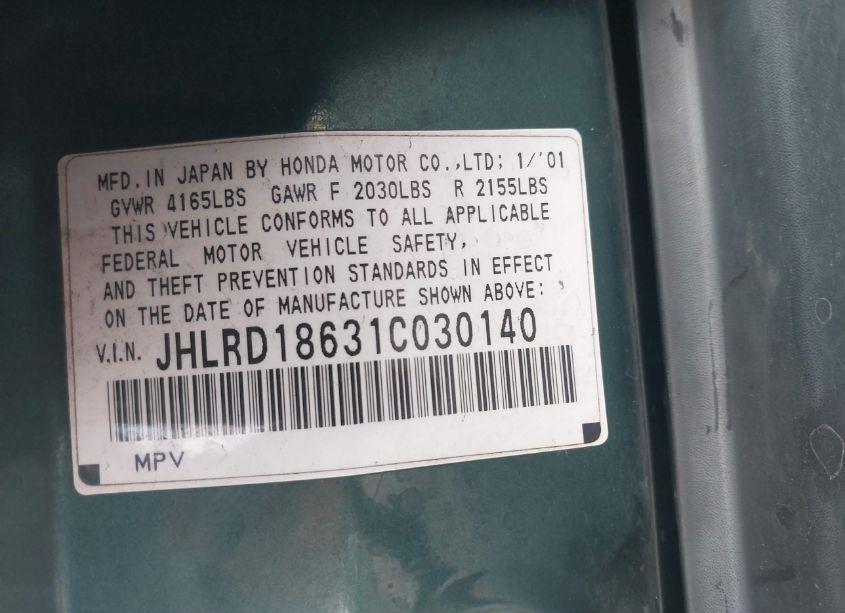 Photo 9 of 2001 Honda Cr-v EX (VIN JHLRD18631C030140)