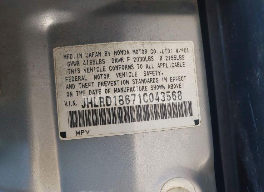 Photo 9 of 2001 Honda Cr-v EX (VIN JHLRD18671C043568)