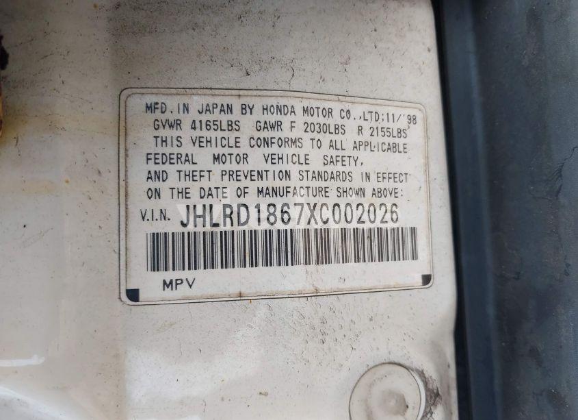 Photo 9 of 1999 Honda Cr-v EX (VIN JHLRD1867XC002026)