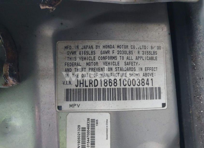 Photo 9 of 2001 Honda Cr-v EX (VIN JHLRD18681C003841)