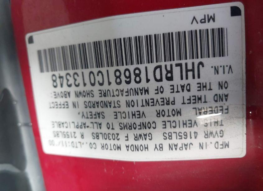 Photo 9 of 2001 Honda Cr-v EX (VIN JHLRD18681C013348)