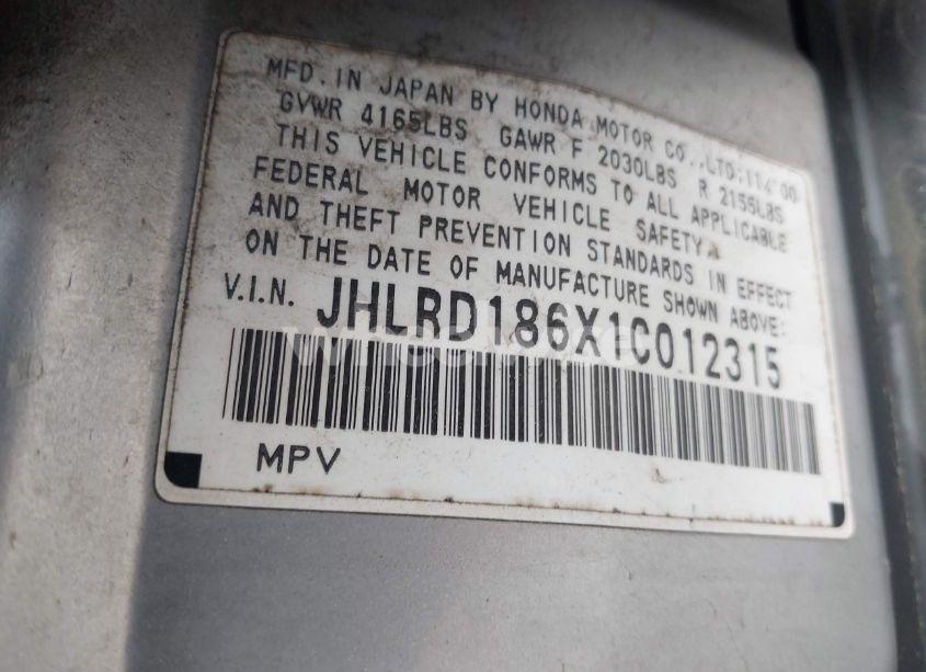 Photo 9 of 2001 Honda Cr-v EX (VIN JHLRD186X1C012315)