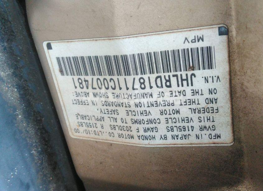 Photo 9 of 2001 Honda Cr-v SPECIAL EDITION (VIN JHLRD18711C007481)