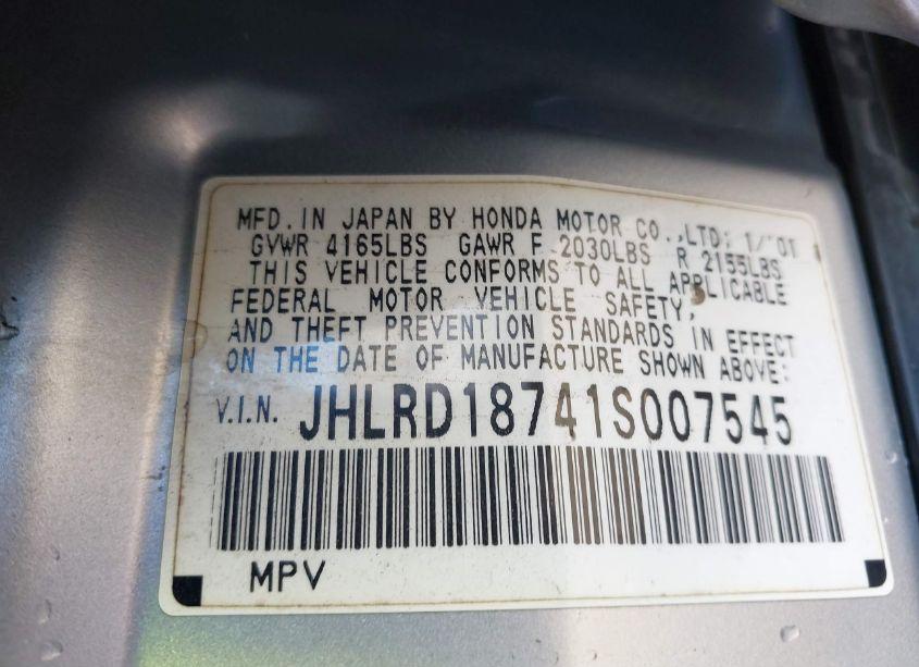 Photo 9 of 2001 Honda Cr-v SPECIAL EDITION (VIN JHLRD18741S007545)