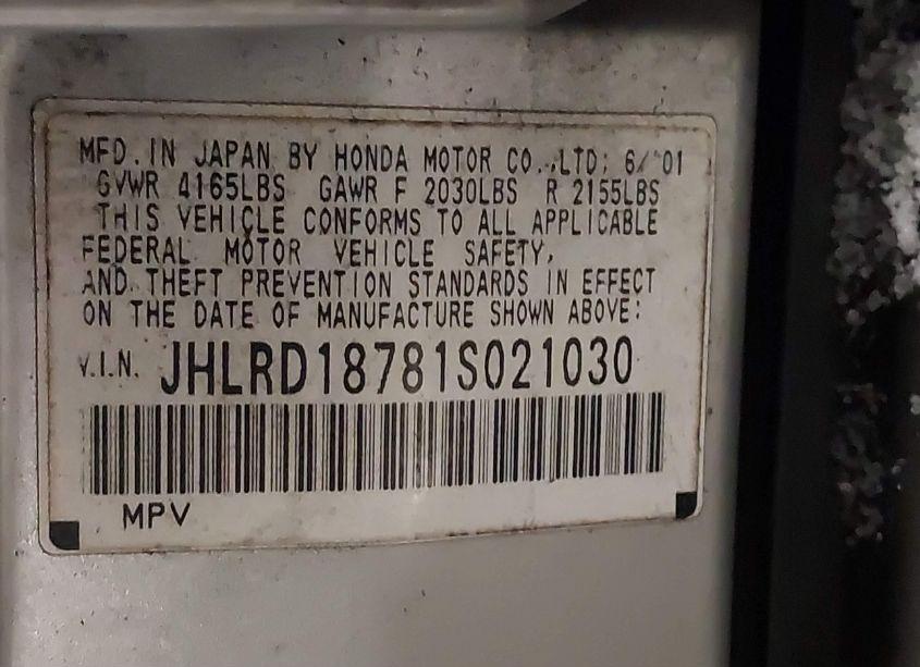 Photo 9 of 2001 Honda Cr-v SPECIAL EDITION (VIN JHLRD18781S021030)