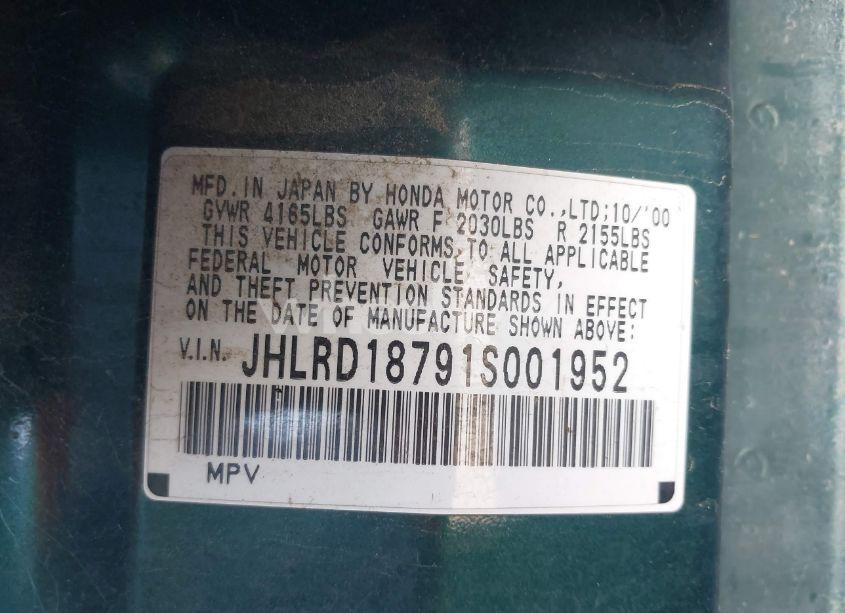 Photo 9 of 2001 Honda Cr-v SPECIAL EDITION (VIN JHLRD18791S001952)