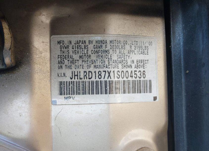 Photo 9 of 2001 Honda Cr-v SPECIAL EDITION (VIN JHLRD187X1S004536)