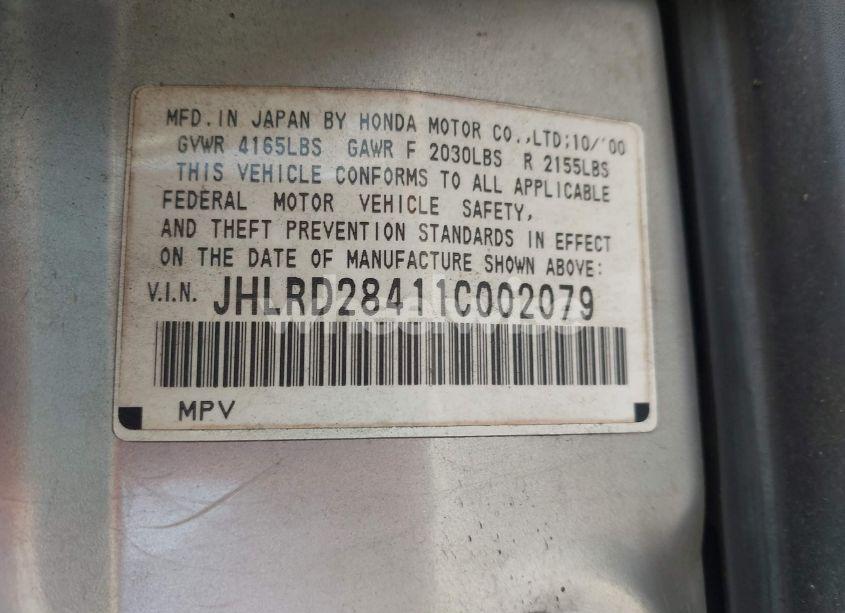 Photo 9 of 2001 Honda Cr-v LX (VIN JHLRD28411C002079)