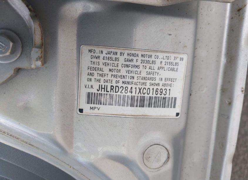 Photo 9 of 1999 Honda Cr-v LX (VIN JHLRD2841XC016931)