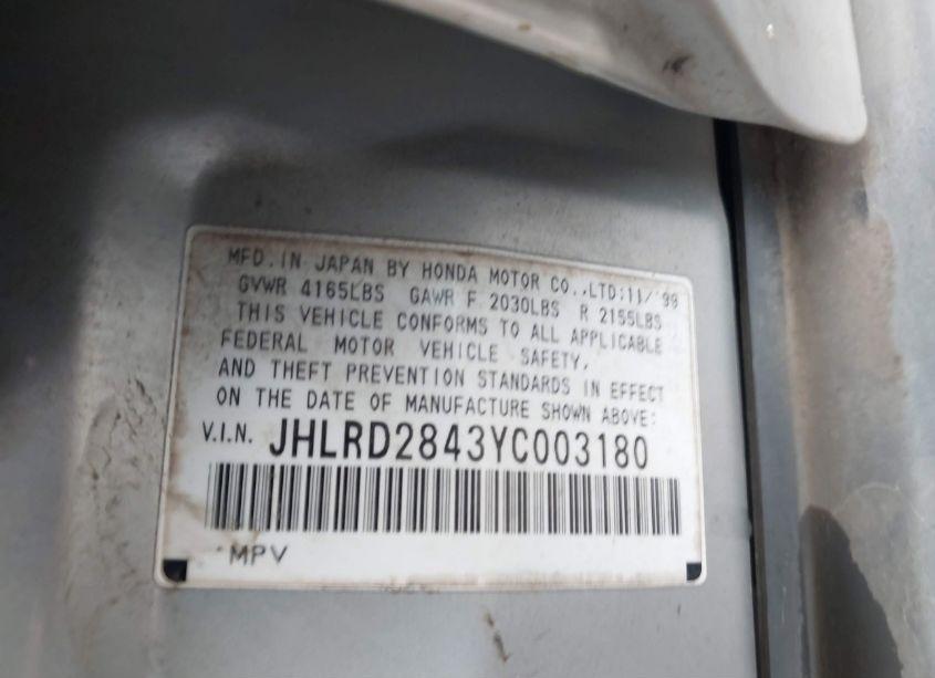 Photo 9 of 2000 Honda Cr-v LX (VIN JHLRD2843YC003180)