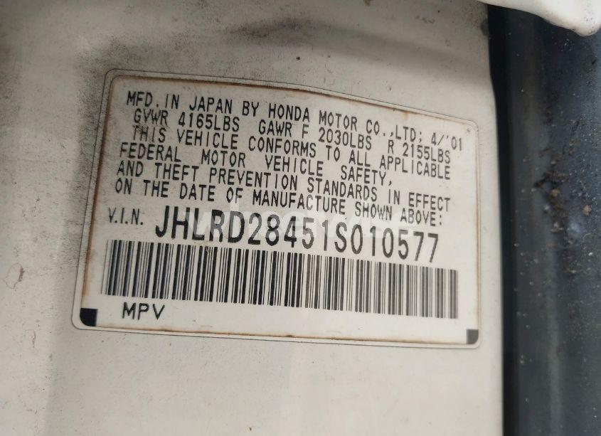 Photo 9 of 2001 Honda Cr-v LX (VIN JHLRD28451S010577)