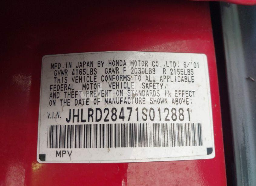 Photo 9 of 2001 Honda Cr-v LX (VIN JHLRD28471S012881)