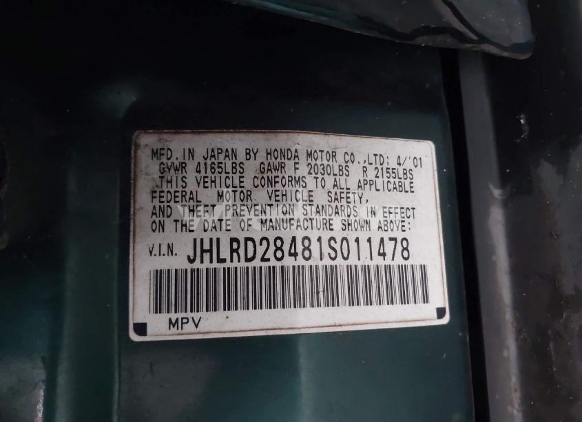 Photo 9 of 2001 Honda Cr-v LX (VIN JHLRD28481S011478)