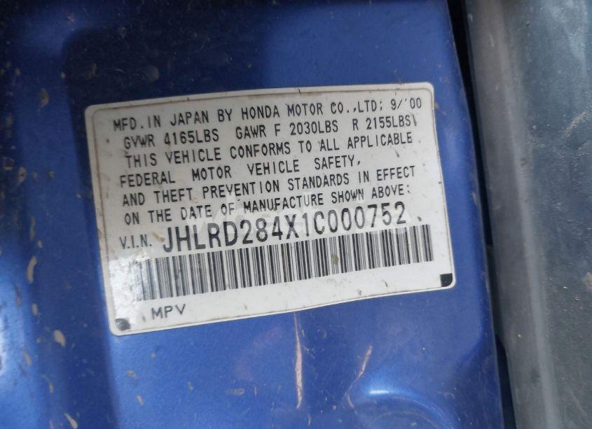 Photo 9 of 2001 Honda Cr-v LX (VIN JHLRD284X1C000752)