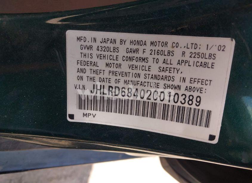 Photo 9 of 2002 Honda Cr-v LX (VIN JHLRD68402C010389)