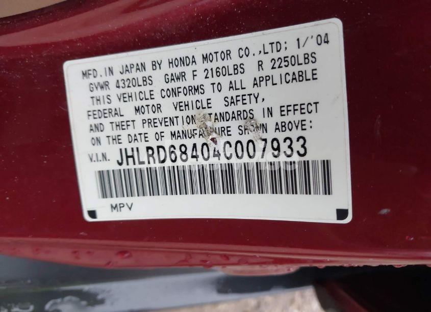 Photo 9 of 2004 Honda Cr-v LX (VIN JHLRD68404C007933)