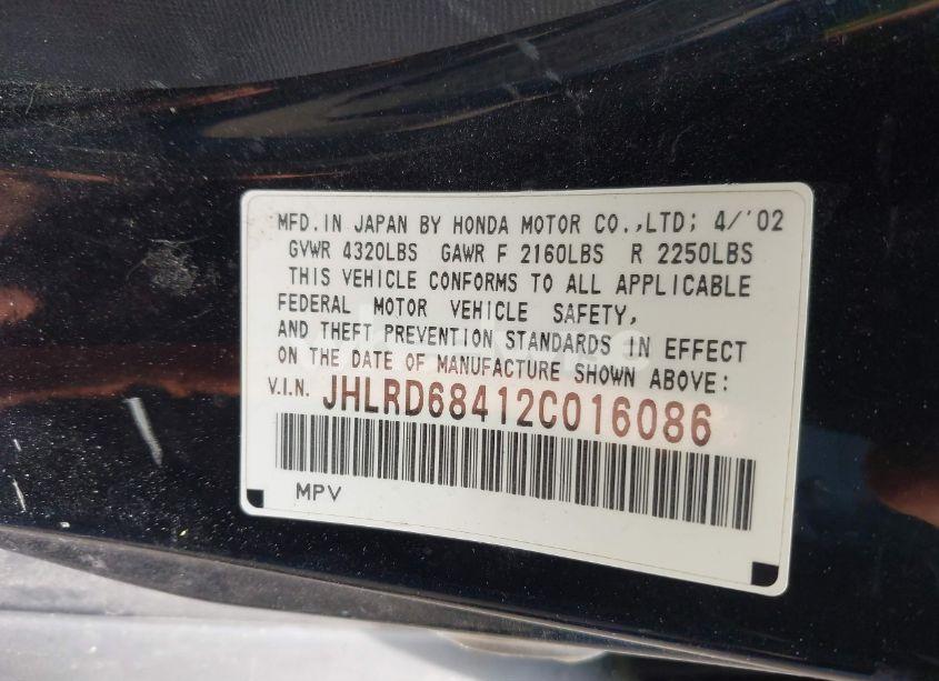Photo 9 of 2002 Honda Cr-v LX (VIN JHLRD68412C016086)