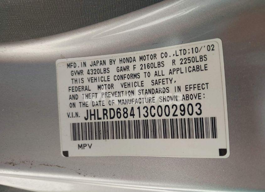 Photo 9 of 2003 Honda Cr-v LX (VIN JHLRD68413C002903)