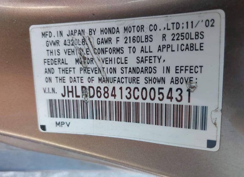 Photo 9 of 2003 Honda Cr-v LX (VIN JHLRD68413C005431)