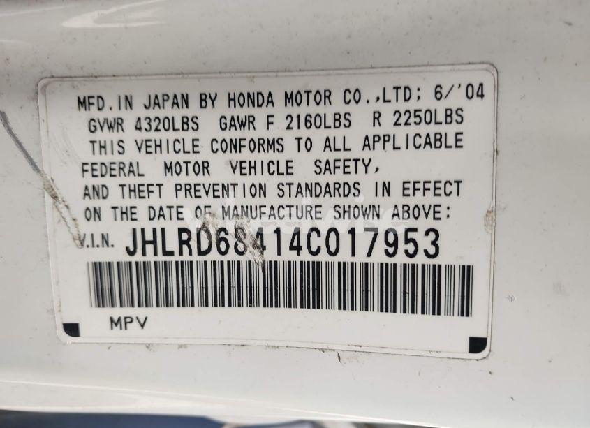 Photo 9 of 2004 Honda Cr-v LX (VIN JHLRD68414C017953)