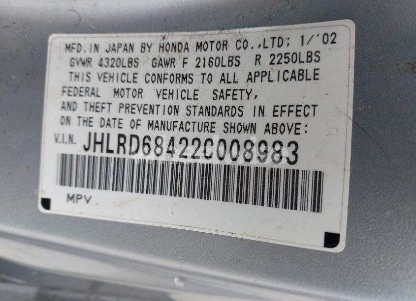 Photo 9 of 2002 Honda Cr-v LX (VIN JHLRD68422C008983)