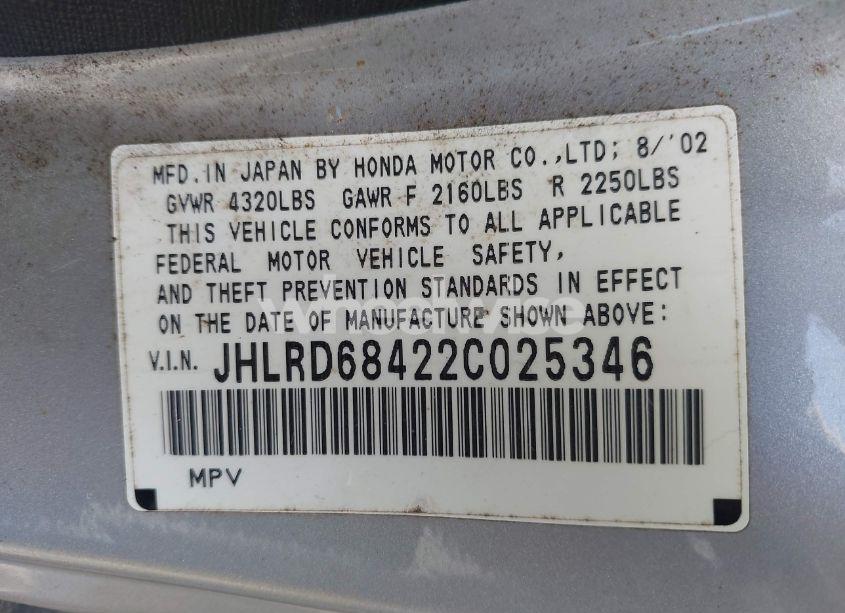 Photo 9 of 2002 Honda Cr-v LX (VIN JHLRD68422C025346)