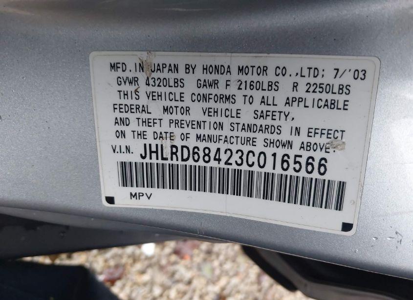 Photo 9 of 2003 Honda Cr-v LX (VIN JHLRD68423C016566)