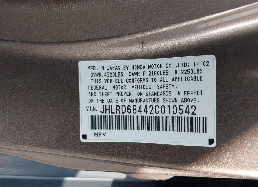 Photo 9 of 2002 Honda Cr-v LX (VIN JHLRD68442C010542)