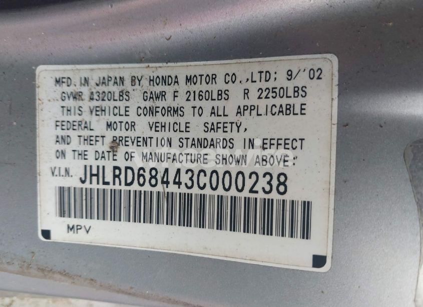 Photo 9 of 2003 Honda Cr-v LX (VIN JHLRD68443C000238)