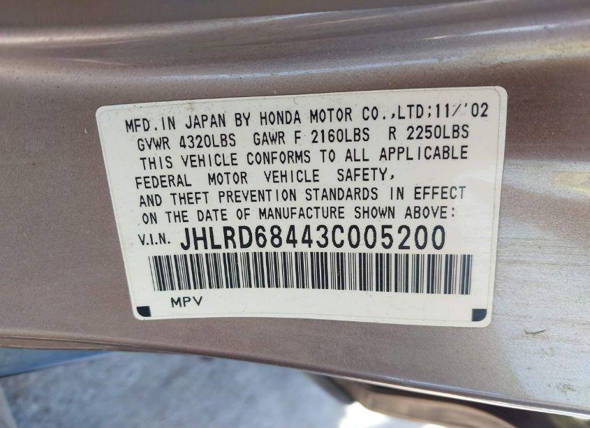 Photo 9 of 2003 Honda Cr-v LX (VIN JHLRD68443C005200)