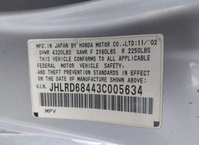 Photo 9 of 2003 Honda Cr-v LX (VIN JHLRD68443C005634)